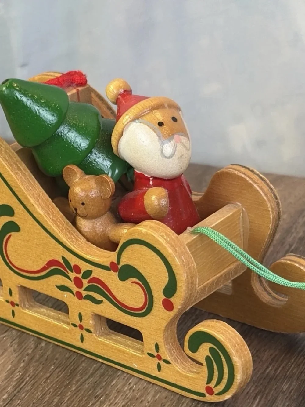 Vintage 1984 Dakin Wood Santa in Sleigh with Three Reindeer San Francisco